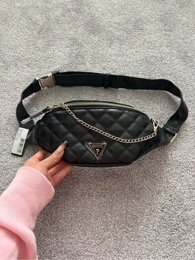 GUESS Quilted Black Chain Detail Belt Bag